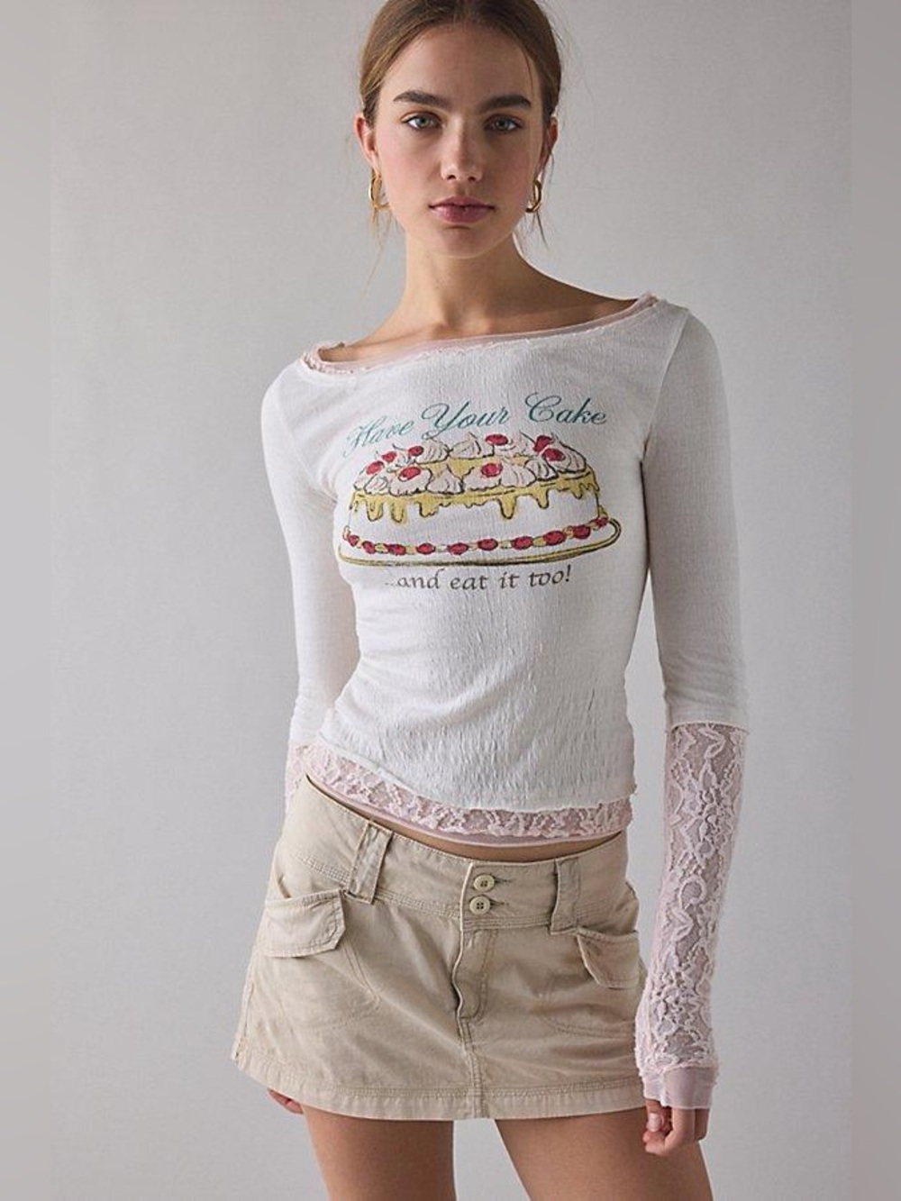UO Kimchi Blue Double Trouble Twofer Layered Graphic Long Sleeve Tee